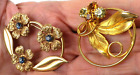 Vintage LOT of 2 Gold Tone Sparkling Rhinestones FLOWER PINS Costume Brooches