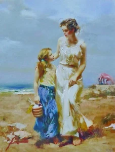 PINO Daeni By the sea Beach HAND EMBELLISHED SIGNED Canvas Italian-US Artist COA - Picture 1 of 5