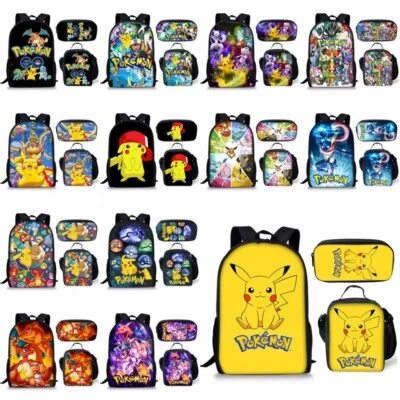 3PCS Kids Pokemon 3D Backpack+Pencil Case+Lunch Bag Suits School Bags Travel BaG - Image 1 of 4