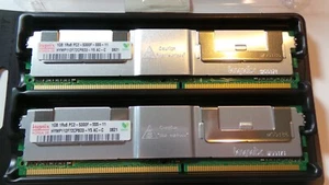 2GB - 2 x 1GB Hynix 1GB PC2-5300F DIMM's Used HYMP512F72CP8D3-Y5 AC-C heatsink - Picture 1 of 1