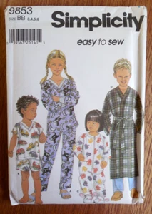 NEW Uncut Simplicity Pattern 9853 Girl/Boy sz 3-6 Pajamas*Robe*Top*Shorts*Pants - Picture 1 of 2