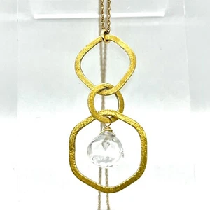 Hammered Triple Disc Crystal Briolette Drop Artisan Pendant 1/20 14KGF 16” Chain - Picture 1 of 13