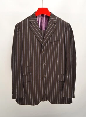 Men's ETRO Milano Brown/Purple Striped 3Btn Suit Sz EUR 52R UK,US 42R Drop 6 - Image 1 of 4