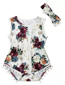 Toddler Baby Girls One-Piece Bodysuit Infant Ruffle Beach wear, Floral, 3-6 mont - Picture 1 of 8