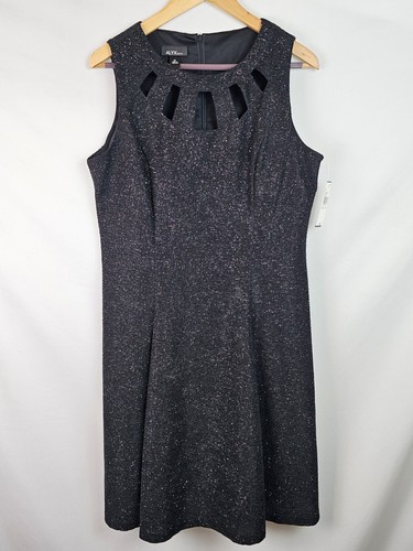 Abito donna Alyx taglia 14 nero smanicato scintillante glitter vestito piccolo nero