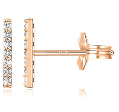 M MOOHAM Sterling Silver Rose Gold Plated Cubic Zirconia Stud Bar Earrings - Image 1 of 2