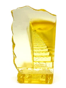 Signierte LiuLi 3D feinkristall goldfarbene Treppe zum Himmel chinesische Kunst Glasskulptur - Bild 1 von 19