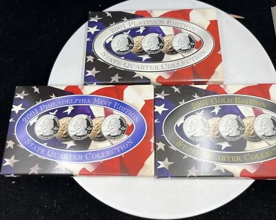 2001 - 3 Coin Set State Quarter Collection Platinum, Gold, And Philadelphia - Image 1 of 4