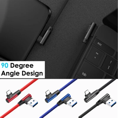 90-DEGREE Right Angle USB Type-C Fast Data Sync Charger Charging Cable Lead Wire - Image 1 of 4