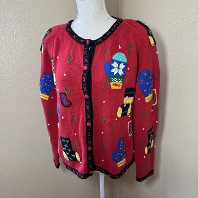 Cardigã Hampshire Studio vermelho suéter de Natal malha ramie/algodão - Imagem 1 de 4