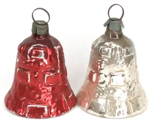 Antiker Weihnachtsschmuck 2er Set Federbaum Glas Glocke Germany 1900er - Bild 1 von 6