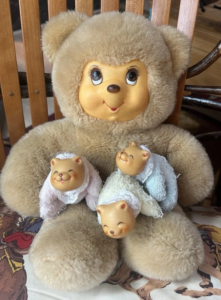 Винтажный резиновый плюшевый медвежонок плюшевый набивка мама сюрприз комплект из 3 детенышей одуванчика - Изображение 1 из 4