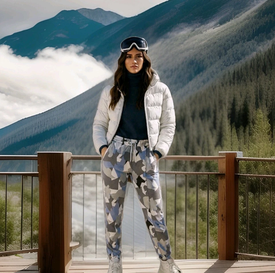 Bogner Track Pants Knit Pull On Blue Silver Geo Ski Athleisure Women's Sz 8 Med - Image 1 of 4