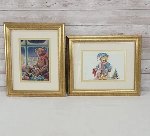 2 Vintage Goldrahmen Weihnachten Wandbilder Bentley Bär & Peggy Abrams Teddy USA - Bild 1 von 16
