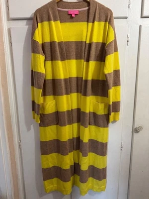 Cárdigan plumero Isaac Mizrahi Always Isaac 100 % cachemir, tostado a rayas + amarillo Foto 1 de 4