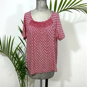 Talbots Pullover Calado Babydoll Batik Floral Manga Corta Mezcla de Lino Top L - Imagen 1 de 8