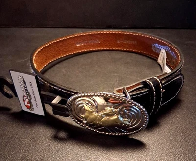 Cinto Nocona Western masculino juvenil Bull Rider fivela preta N4410401 - Imagem 1 de 4