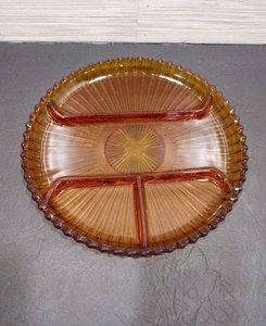 Vintage Indiana Glass Company Golden Amber Divided Relish Schale - Bild 1 von 6