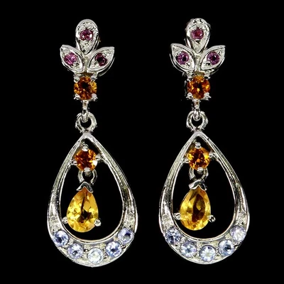 Pendientes de plata de ley 925 pera citrino rodolita tanzanita piedras preciosas joyería Foto 1 de 4