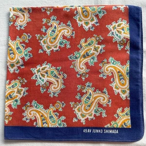 Vintage Japan Handkerchief Blue Cotton Red Paisley Floral Art Pocket Square 16" - Picture 1 of 3