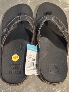 Reef Men's Cushion Lux Leather Dark Brown Slip On Flip Flops,Size 10 - Picture 1 of 6