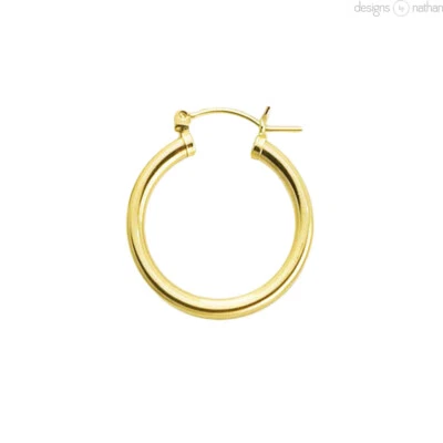 Pendientes de aro clásicos de tubo hueco rellenos de oro amarillo real de 14k de 3,2 mm de ancho 2 tamaños Foto 1 de 4