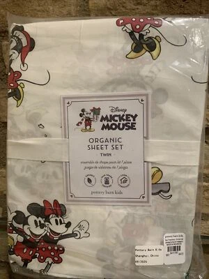 POTTERY BARN KIDS Disney Mickey Mouse Organic Cotton TWIN 3 Piece Sheet Set NEW - Image 1 of 2