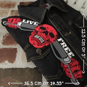 Live Free or Die Red Devil Biker Iron on Embroidered Large Size Back patch XL  - Picture 1 of 2