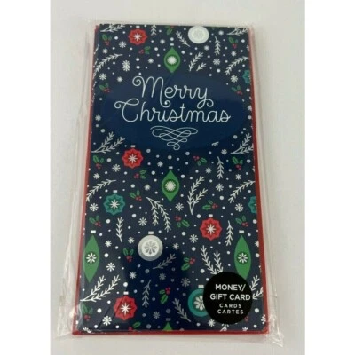 Tarjeta de regalo Hallmark Holiday Money 10 con sobres adornos azules plata sin usar Foto 1 de 4