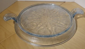 Piastra calda vintage Fire King vetro blu zaffiro trasparente PHILBE manici sottopiatto - Foto 1 di 7