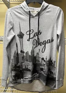 Las Vegas Skyline Print Gray Pullover Hoodie Sweatshirt Women's Size Small New - Picture 1 of 15