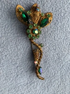 Vintage Flower Layered AB Marquise Rhinestone WESTERN GERMANY Gold Brooch Pin - Picture 1 of 2