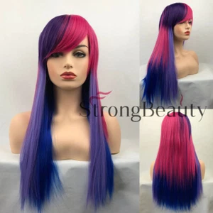 Long Straight Blue Purple Mixed Pink Gradient Anime Cosplay Hair Wig for Women - Picture 1 of 6