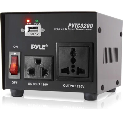 Pyle Step Up & Down Voltage Converter Transformer w/ USB Charging Port PVTC320U - Image 1 of 4
