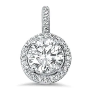 Halo Round Cubic Zirconia .925 Sterling Silver Pendant - Picture 1 of 2