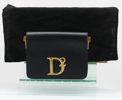 DSQUARED2 LOGO PLAQUE LEDER CROSS BODY BAG LEDER SCHWARZ UVP 920£ EG - Bild 1 von 4