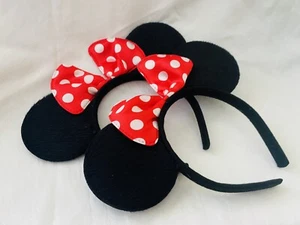 Set Minnie Mouse Ears Headband Red White Polka Dot Bow Park Costume Accessories - Picture 1 of 5