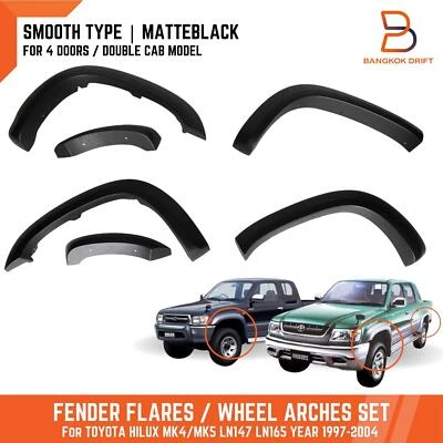 4 DOORS 3" MATTE BLACK FENDER FLARES FIT TOYOTA HILUX MK4 MK5 97-04 LN167 LN145 - Image 1 of 4