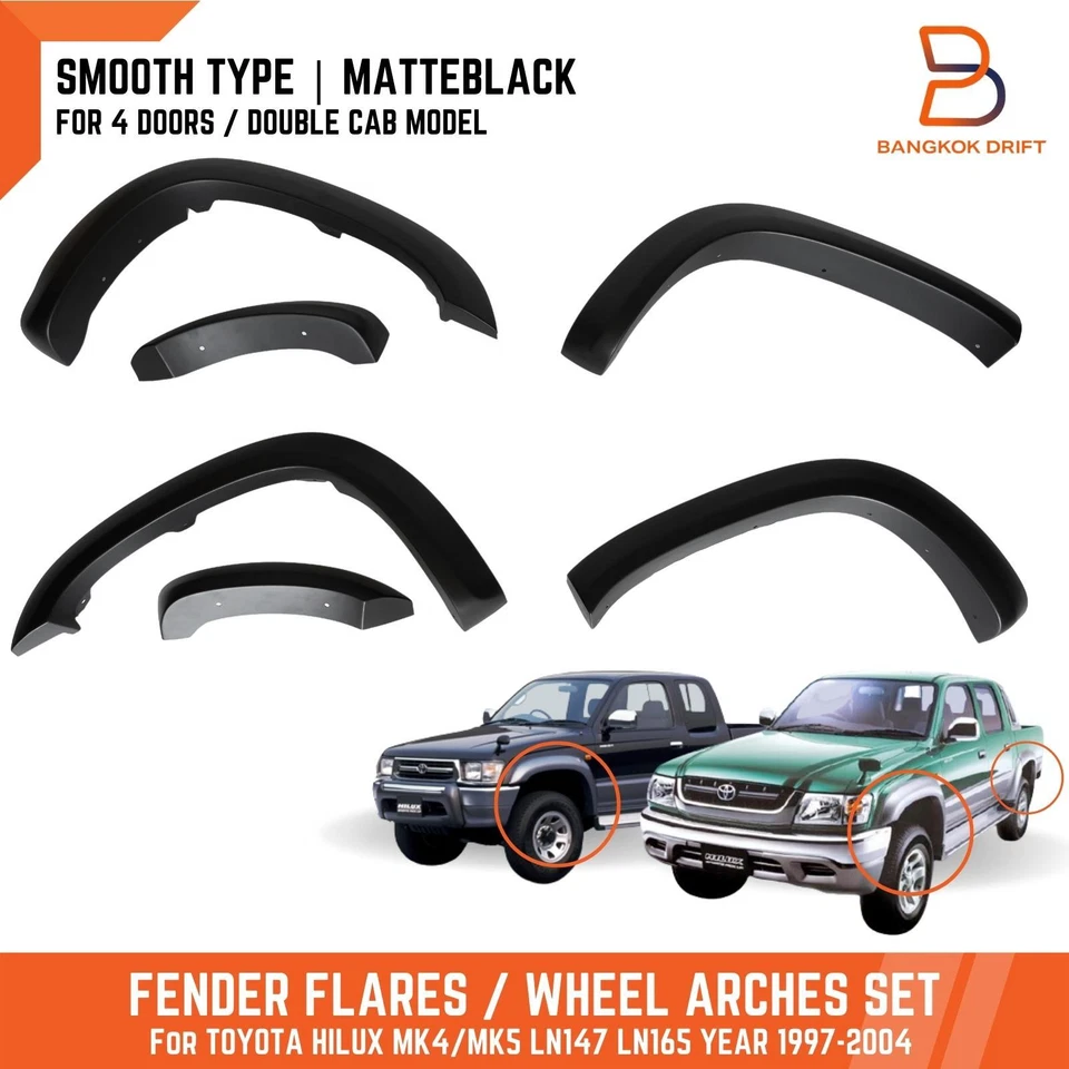 4 PUERTAS 3" NEGRO MATE GUARDABARROS BROTES APTOS PARA TOYOTA HILUX MK4 MK5 97-04 LN167 LN145 Foto 1 de 4