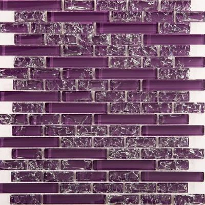 Purple Crackle & Plain Glass Mosaic Tile Sheet 300x300x8mm (MT0168) - Image 1 of 3