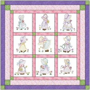 Kit Trapunta Sunbonnet Neonati con 9 Blocchi Ricamo Finiti - Foto 1 di 1