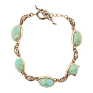 Luxurious Blue Turquoise Golden Link Toggle Bracelet - Picture 1 of 2