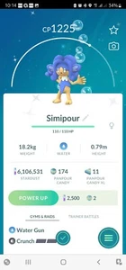 Pokemon Shiny Simipour ( Panpour Evolution ) Go - Picture 1 of 2