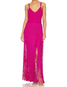 HERVE LEGER Strappy Ottoman Fringe Gown MAGENTA SIZE XS - Picture 1 of 4
