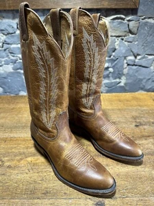 Women’s Boulet Cowboy Vintage Western Boots Size USA 7.5C Brown With Piping GC - Picture 1 of 9