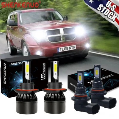 Kit combo 4 lâmpadas farol de LED Hi/Lo + farol de neblina para Dodge Nitro 2007 2008 2009 - Imagem 1 de 4