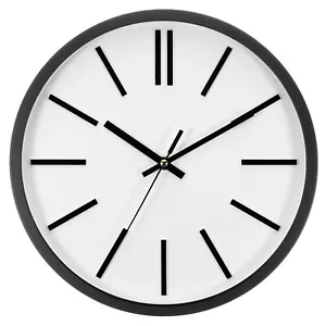 12 Inch Battery Operated Non-Ticking Round Wall Clocks, Black/White - Picture 1 of 6