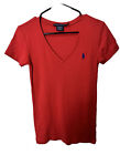  T-Shirt Ralph Lauren Sport rot V-Ausschnitt Top Shirt Größe Mädchen Medium Freizeit