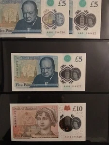 Bank Of England Polymer Notes AA01 234432 Radar Repeater & Ladder Serials. - Picture 1 of 1