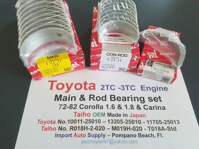 Juego de rodamientos principales y de varilla Toyota Carina & Corolla 2TC y 3TC 1971-1982 +.020 O/S  Foto 1 de 3